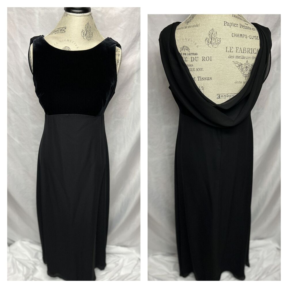 Vintage RHAPSODY Dress Women's Sz 14 Maxi Black Formal Elegant Velvet + FREE 🎁